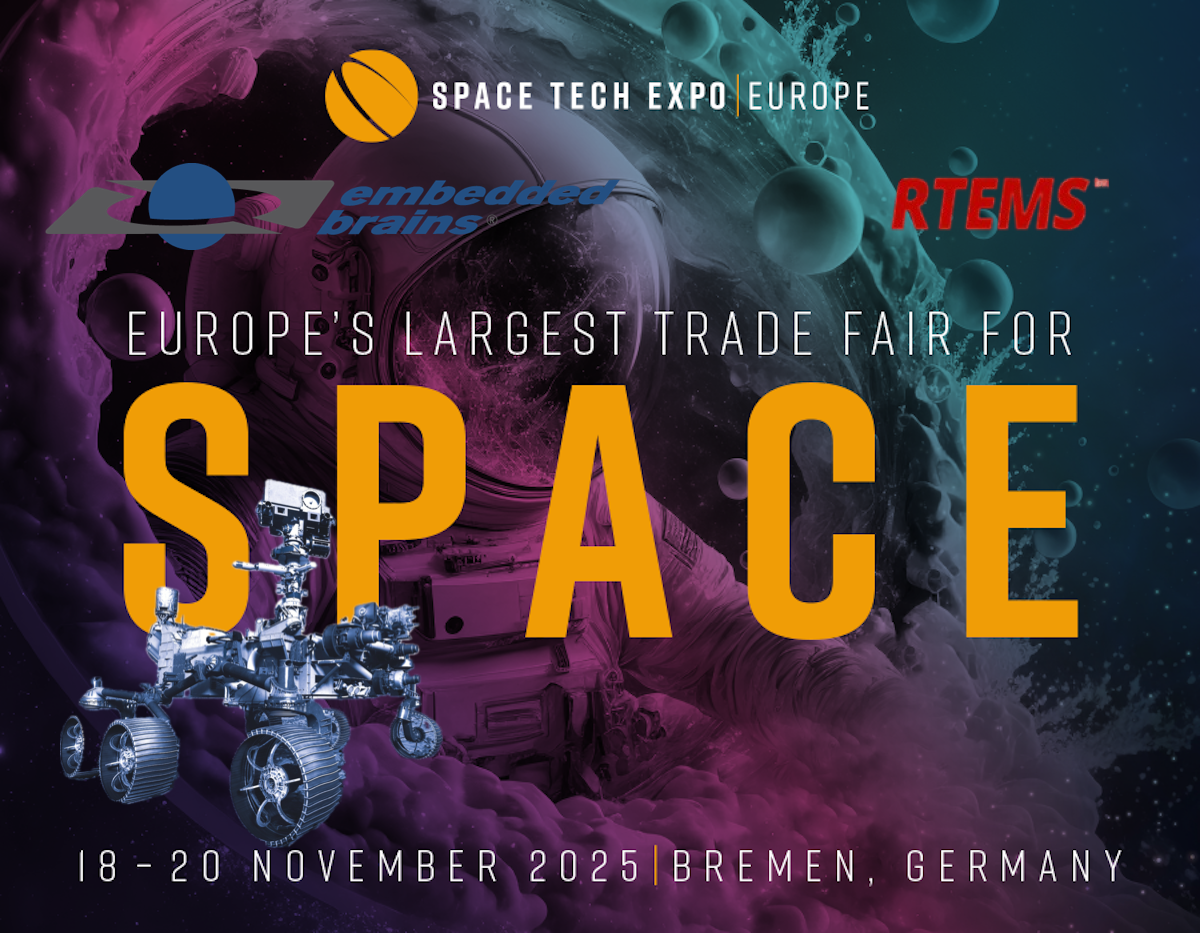 Collage zur Ankündigung, dass Embedded Brains Space Tech Expo 2025 vertreten ist.