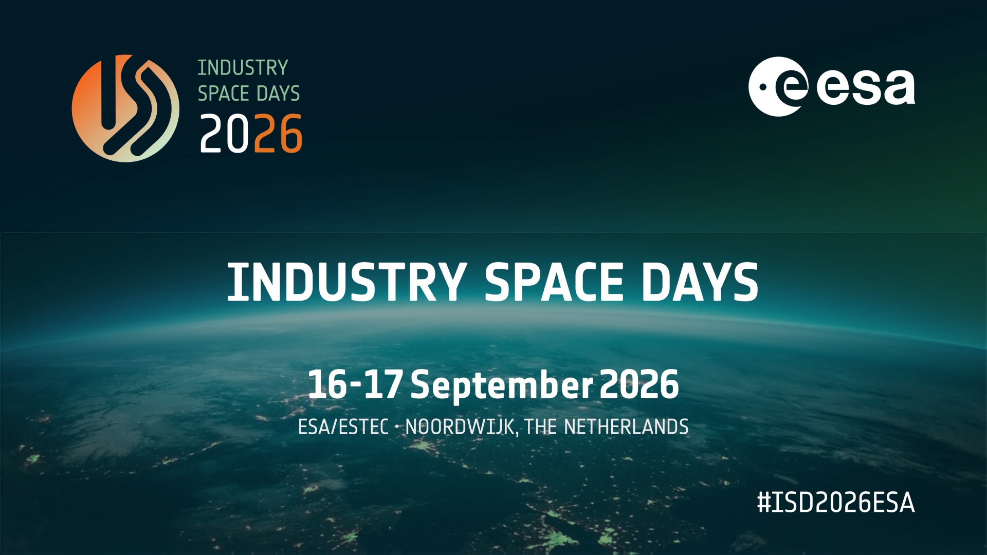 Grafik zur Ankündigung der Teilnahme von embedded brains bei den ESA Industry Space Days 2026